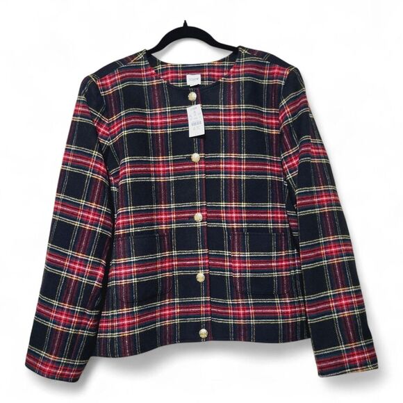 J. Crew Womens Tartan Plaid Wool Jacket Plus 24 3X New - Round Neck- Holidays - Picture 9 of 11